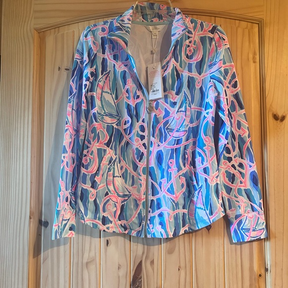 Lilly Pulitzer Leona Skim Blue Reel Nauti Zip-Up Jacket NWT - Picture 2 of 6